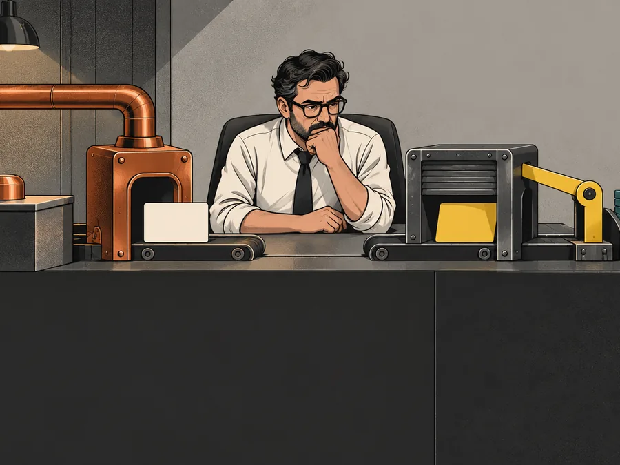 A fictional compliance editor compares two blank social-content cards as they pass through separate advertising-remit and audience-evidence gates.